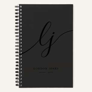 Monogram Black Kalligrafie Elegante Schrift Initia Notizbuch