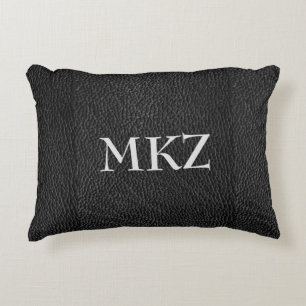Monogram Black Leather Look Accent Pillow Zierkissen