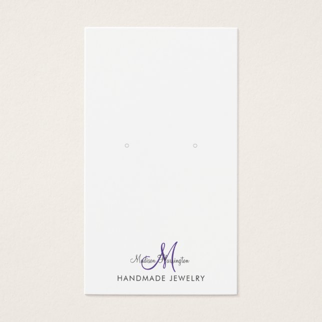 Monogram Black Lila Violet Earring Display Card (Vorderseite)