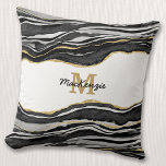 Monogram Black Marble Agate Gold Glitzer Kissen<br><div class="desc">Schwarz-Weiß,  monochrome Aquarellfarben,  Marmor mit goldenen Imitaten. Ändern Sie zunächst den Namen und das Monogramm,  um eine Personalisierung vorzunehmen.</div>