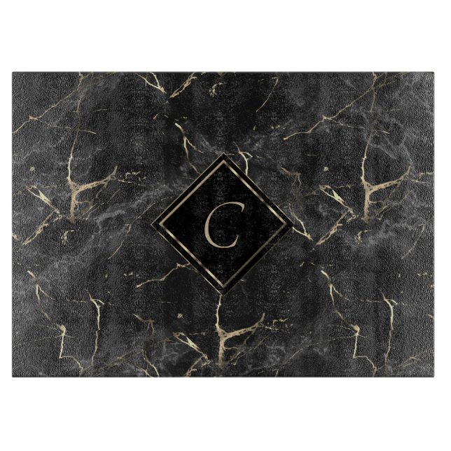 Monogram Black Marble Cutting Board Schneidebrett (Vorderseite)