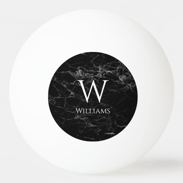 Monogram Black Marble Modern Name White Initial Tischtennisball (Vorderseite)