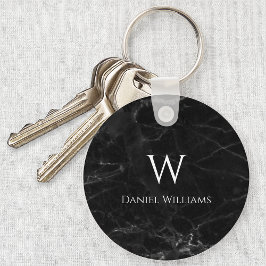 Monogram Black Marble Modern White Initial Name Schlüsselanhänger