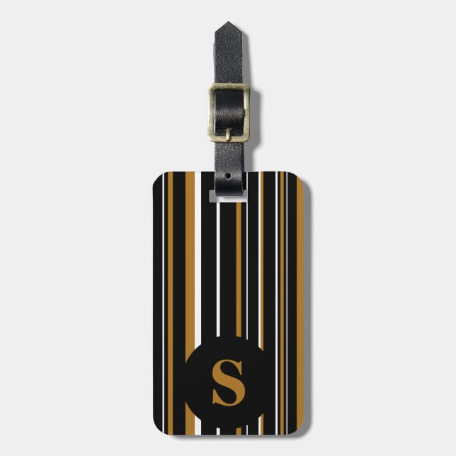 Monogram Black Matte Gold Barcode Circle Strip Gepäckanhänger (Vorderseite vertikal)