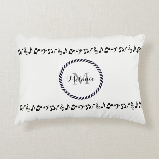 Monogram Black Musiknotens Akzent Pillow Dekokissen (Vorderseite)