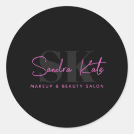 Monogram Black Neon Pink Beauty Salon Benutzerdefi Runder Aufkleber