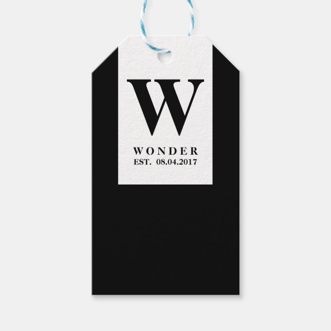 Monogram black Newly Wed gift for Wedding  Geschenkanhänger (Vorderseite)