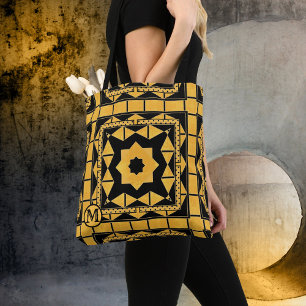 Monogram Black Ocher Muster Tote Bag