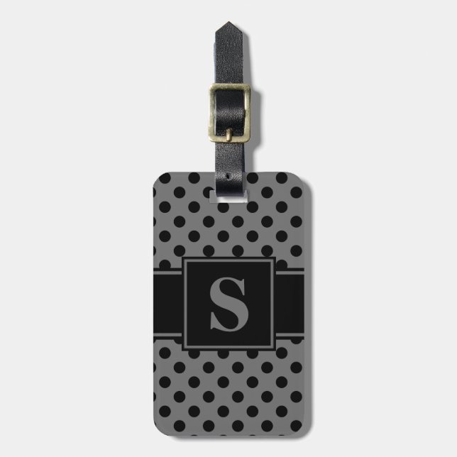 Monogram Black on Grey Polka Dot Gepäckanhänger (Vorderseite vertikal)