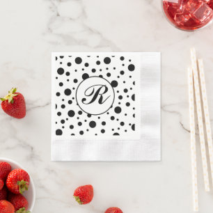 Monogram Black on White Polka Dot Pattern Serviette