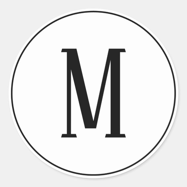 Monogram Black on White Round Aufkleber (Vorderseite)