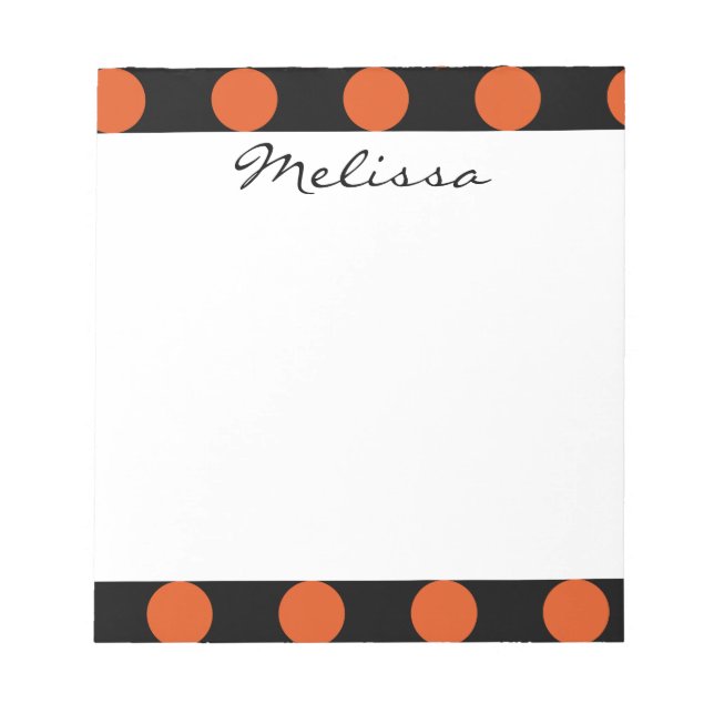 Monogram Black Orange Chic Polka Dot Pattern Notizblock (Vorderseite)