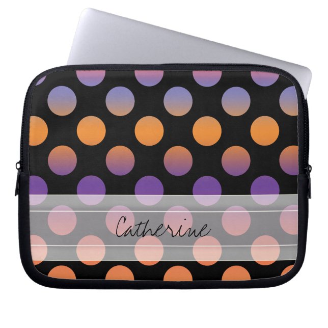 Monogram Black Orange Lila Red Polka Dot Pattern Laptopschutzhülle (Vorderseite)