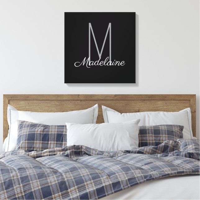 Monogram Black Personal Elegant Modern Leinwanddruck (Insitu (Schlafzimmer))