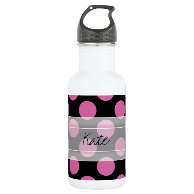 Monogram Black Pink Chic Polka Dot Muster Trinkflasche (Vorderseite)