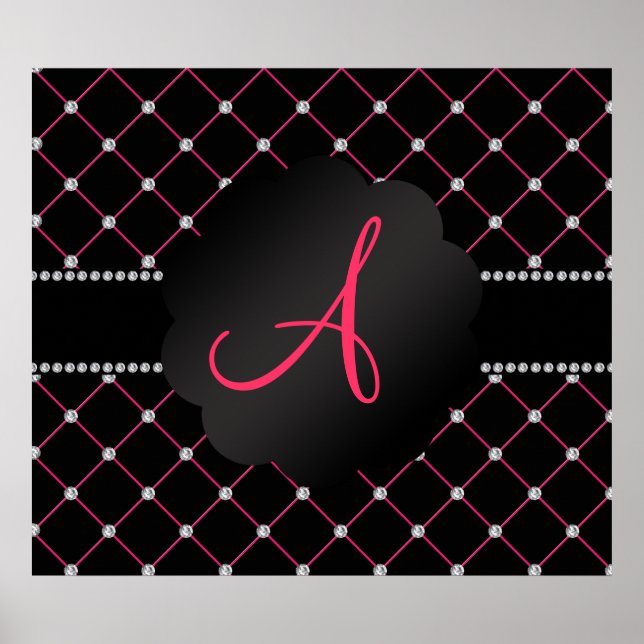 Monogram Black Pink Diamonds Poster (Vorne)