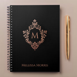 Monogram Black Pink Elegante Rose Gold Wappen Name Notizblock