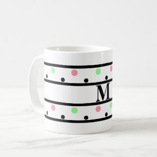 Monogram Black Pink Green Polka Dots Kaffeetasse