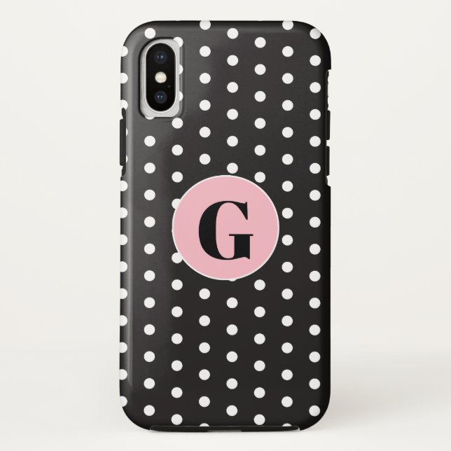 Monogram Black Polka Dots Case-Mate iPhone Hülle (Rückseite)