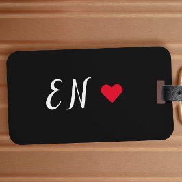 Monogram Black Red Heart Handgeschriebenes Skript Gepäckanhänger