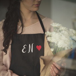 Monogram Black Red Heart Handgeschriebenes Skript Schürze
