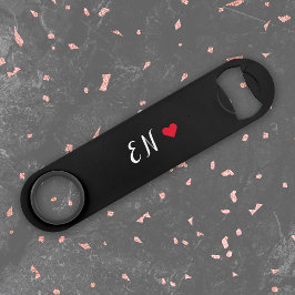 Monogram Black Red Heart Handgeschriebenes Skript Speed Flaschenöffner