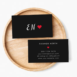 Monogram Black Red Heart Handgeschriebenes Skript Visitenkarte