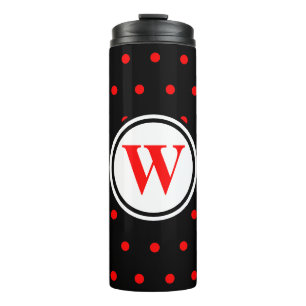 Monogram Black Red Polka Dots Thermosbecher