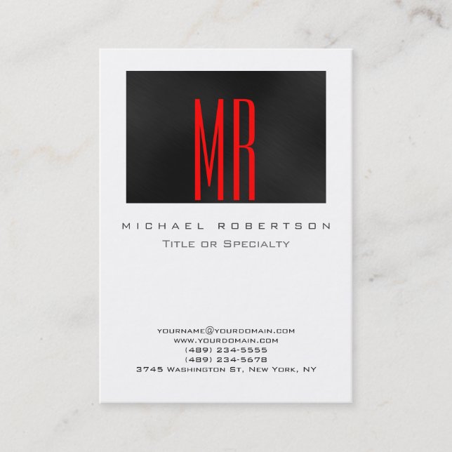 Monogram Black Red White Chubby Business Card Visitenkarte (Vorderseite)