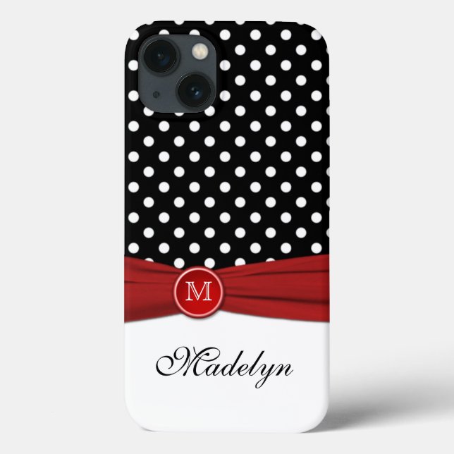 Monogram Black Red White Polka Dot iPad Air Hüllen (Rückseite)