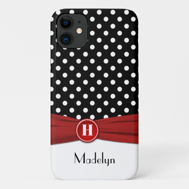 Monogram Black Red White Polka Dot iPhone 11 Fall Case-Mate iPhone Hülle (Rückseite)