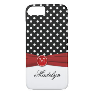 Monogram Black Red White Polka Dot iPhone 7 Fall iPhone 8/7 Hülle