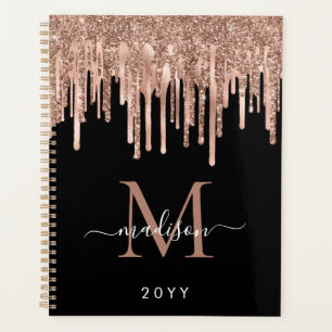 Monogram Black Rose Gold Dripping Metal Glitzer Planer