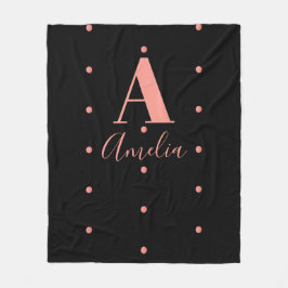 Monogram Black Rose Gold Polka Dot Fleecedecke