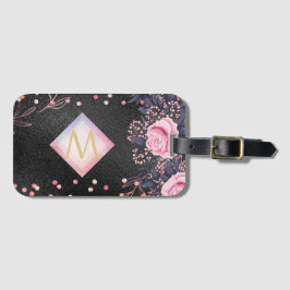 Monogram Black ROSEGOLD Pink Metallic Glitzer Girl Gepäckanhänger