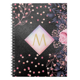 Monogram Black ROSEGOLD Pink Metallic Glitzer Girl Notizblock
