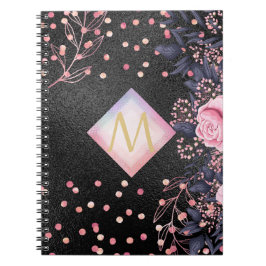 Monogram Black ROSEGOLD Pink Metallic Glitzer Girl Notizblock