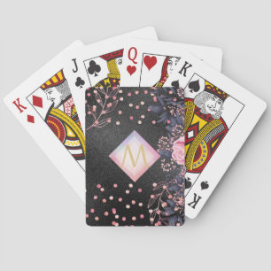 Monogram Black ROSEGOLD Pink Metallic Glitzer Girl Spielkarten