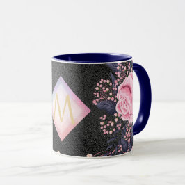Monogram Black ROSEGOLD Pink Metallic Glitzer Girl Tasse