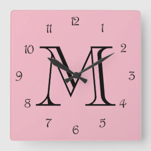 Monogram Black Script Numbers On Pink wccn Quadratische Wanduhr