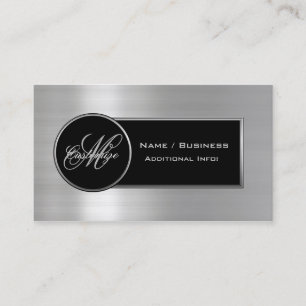 Monogram Black & Silver Business Card 2 Visitenkarte