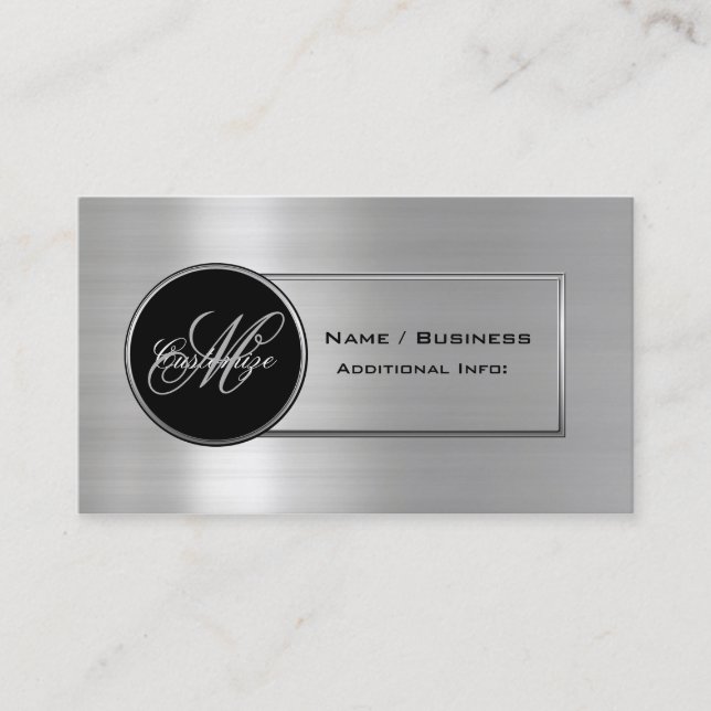 Monogram Black & Silver Business Card 3 Visitenkarte (Vorderseite)
