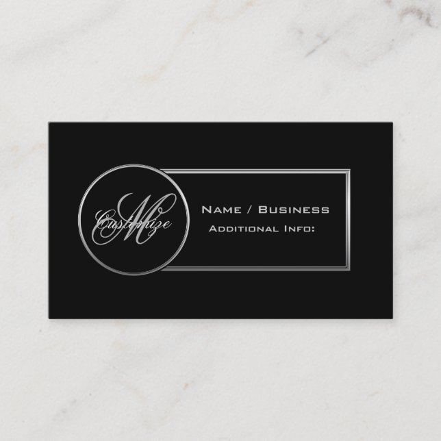 Monogram Black & Silver Business Card 4 Visitenkarte (Vorderseite)