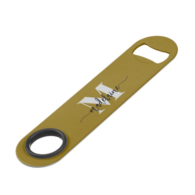 Monogram Black Silver Gold Color Personal Speed Flaschenöffner (Vorderseite Schrägansicht)