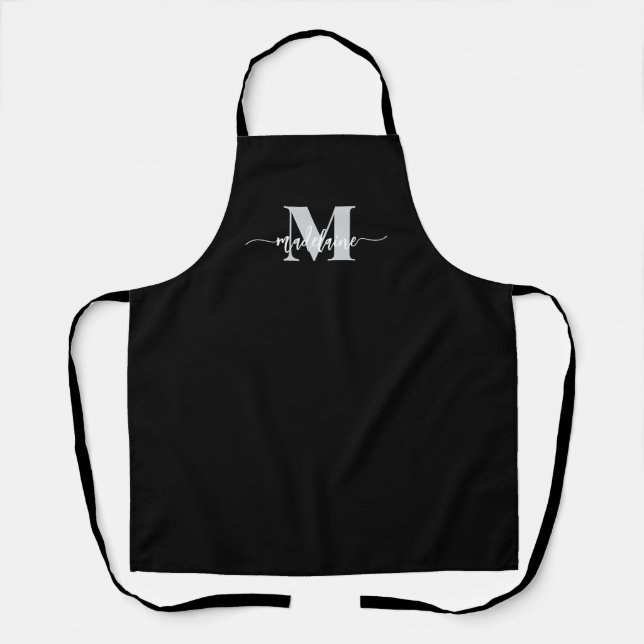 Monogram Black Silver Personal Schürze (Vorderseite)