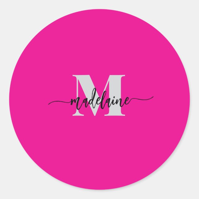 Monogram Black Silver Pink Personal Runder Aufkleber (Vorderseite)