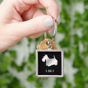 Monogram Black Silver Scottie Dog Schlüsselanhänger