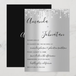 Monogram Black Silver Tropfens Gray Spark Einladung