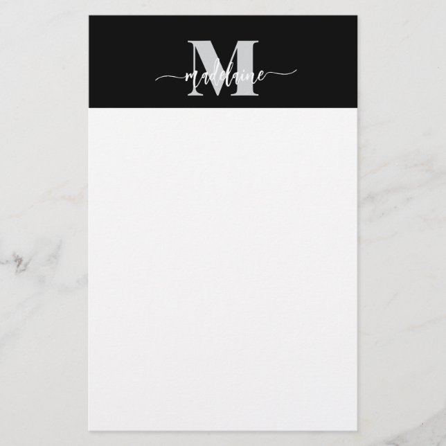 Monogram Black Silver White Personal Briefpapier (Vorderseite)