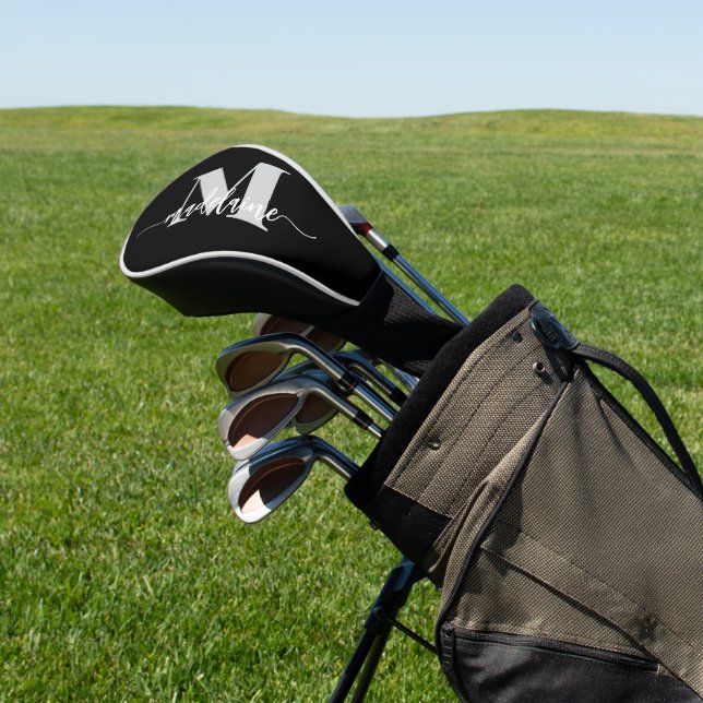 Monogram Black Silver White Personal Golf Headcover (In SItu)